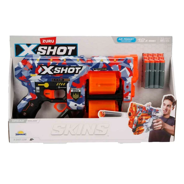 X-Shot Skins Dread 12 Mermili Sünger Dart Atan Silah 31 cm S01036517 Malice - Resim 2