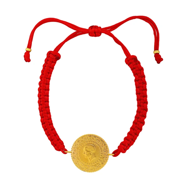 Gekas Kuyumculuk 22 Ayar Yeni Yarım Altın Kırmızı Renkli İpli Bileklik - Resim 2