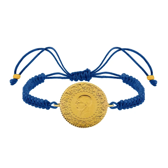 Gekas Kuyumculuk 22 Ayar Yeni Yarım Altın Mavi Renkli İpli Bileklik - Resim 3