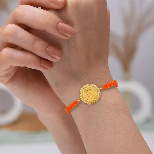Gekas Kuyumculuk 22 Ayar Yeni Yarım Altın Turuncu Renkli İpli Bileklik ürün görseli 1