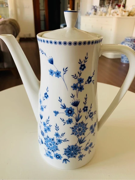Antika Seltmann Weiden Alman Porseleni Mavi Çiçek Desenli Büyük Kahve Demleme Potu/Coffee Pot ürün görseli