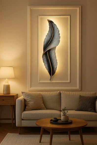 ASZEN Modern Tüy pilli aplik beyaz yüzeye siyah gölgeli ebat (62×18) - Resim 3