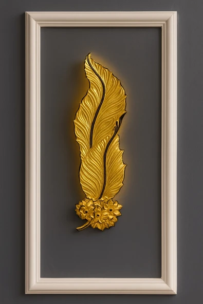 Tasarım Gold buketli yaprak aplik siyah çizgili Ebat(62*22) Pilli ürün görseli 1