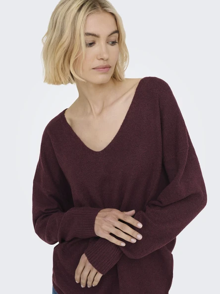 ONLY V Yaka Örme Bayan Kazak 15224360 - Resim 2