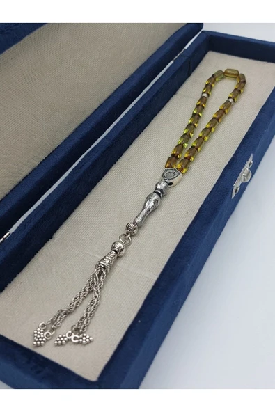 Şeffaf Yeşil Bilek Boy Alpaka Püskül Kehribar Tespih (Ahşap Kutu) - Resim 6