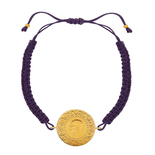 Gekas Kuyumculuk 22 Ayar Yeni Yarım Altın Mor Renkli İpli Bileklik - Resim 2