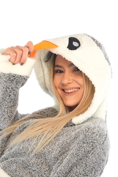 Zeynep Tekstil Penguen Nakışlı Kapşonlu Wellsoft Bornoz 153-99-1078 - 4