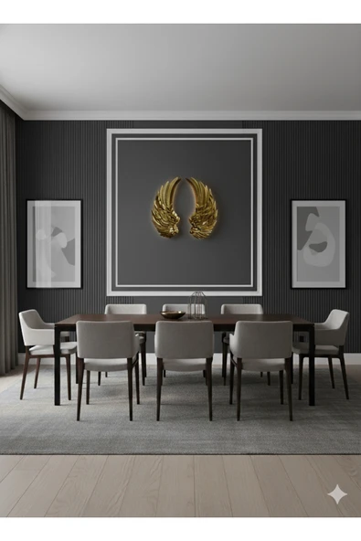 ASZEN Melek Kanadı Duvar Apliği – 40×50 cm Dekoratif Poliüretan, 2 parça Gold Renk pilli - Resim 3