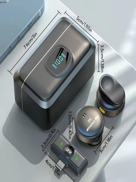 Type-C Girişli 300mAh Dijital Ekranlı 2.4G Kablosuz Çift Yaka Mikrofonu Pro++ - Resim 4