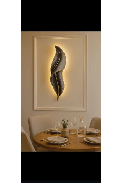 ASZEN Modern Tüy pilli aplik beyaz yüzeye siyah gölgeli ebat (62×18) ürün görseli 1