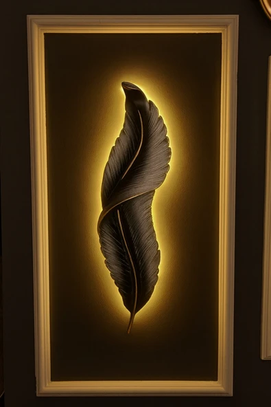 ASZEN Modern Tüy pilli aplik beyaz yüzeye siyah gölgeli ebat (62×18) - Resim 4