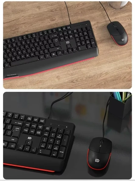 Fude 8500P İngilizce USB Kablolu Q Klavye Mouse Seti Siyah (Kutu Hasarlı) - Resim 2