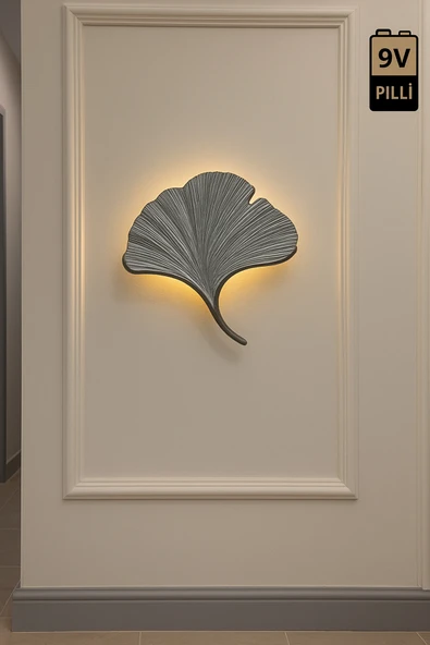 ASZEN Mabet Yaprağı LED Duvar Apliği Gümüş Siyah Çizgili | El İşçiliği | Pilli | 35×32 cm ürün görseli 1