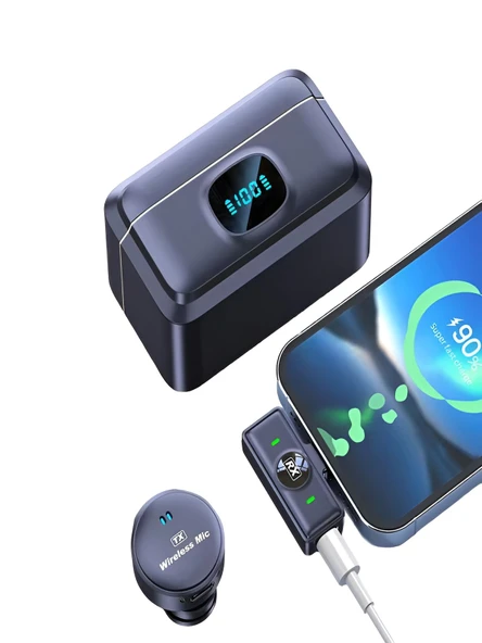 Type-C Girişli 300mAh Dijital Ekranlı 2.4G Kablosuz Çift Yaka Mikrofonu Pro++ - Resim 5