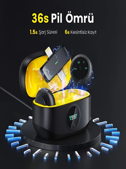 Lightinin Type-C Uyumlu 320mAh Dijital Ekranlı 2.4G Kablosuz Çift Yaka Mikrofonu Pro++ - Resim 6