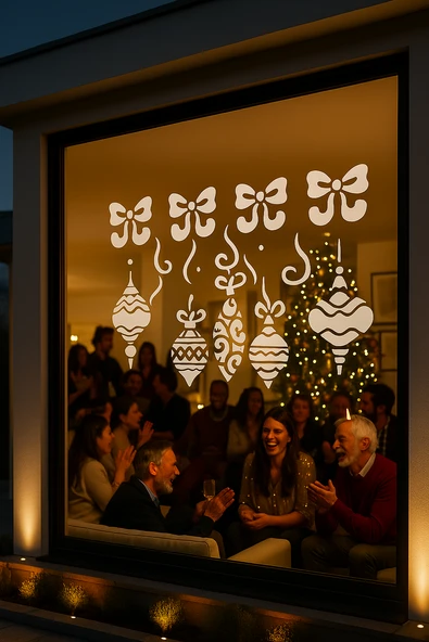 Happy New Year Sticker Çıkartma Yeni Yıl Süsü Parti Cam Süsü Kar Tanesi - Resim 3