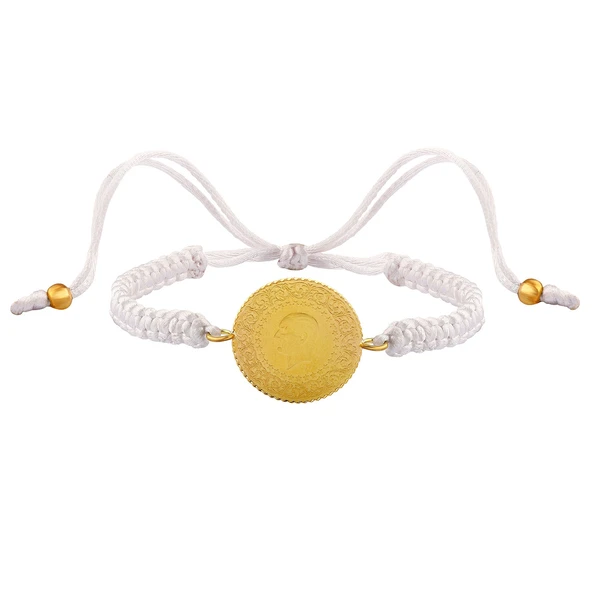 Gekas Kuyumculuk 22 Ayar Yeni Yarım Altın Beyaz Renkli İpli Bileklik - Resim 3