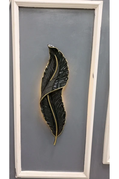 Tasarım Tüy aplik dekoratif ledli duvar aydınlatma siyah gold damarlı ebat ( 62*18) pilli - Resim 2