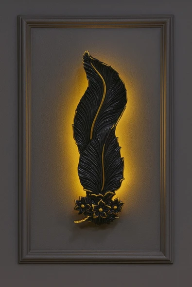 Tasarım Dekoratif Çiçekli Yaprak Aplik – Siyah Altın Detaylı (62x22 cm) pilli ürün görseli 1