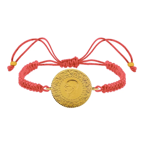 Gekas Kuyumculuk 22 Ayar Yeni Yarım Altın Pembe Renkli İpli Bileklik - Resim 3