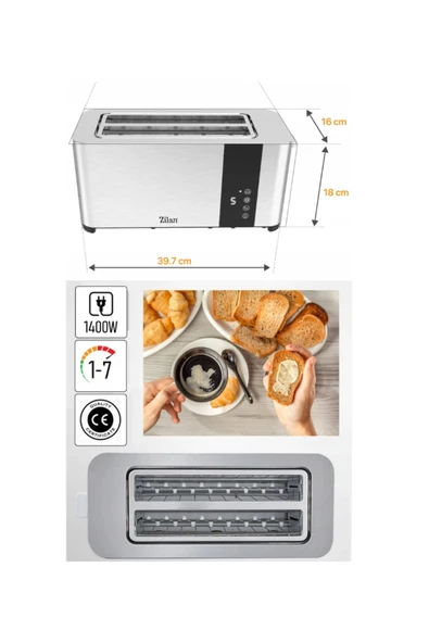 Zln6234 Dijital Ekmek Kızartma Makinesi | Yeniden Isıtma Ve Buz Çözme | 1400w - Resim 4