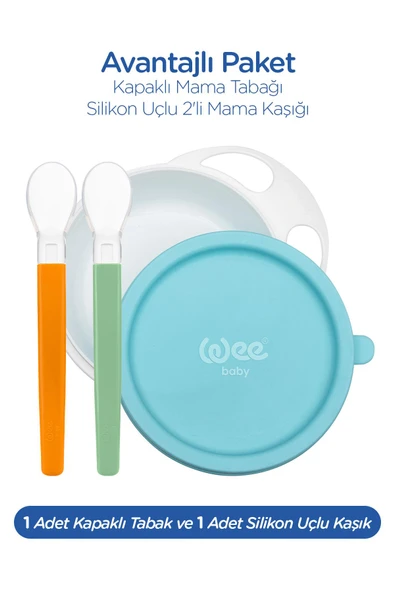 Wee Baby Kapaklı Mama Tabağı ve 2'li Mama Kaşığı - Resim 2