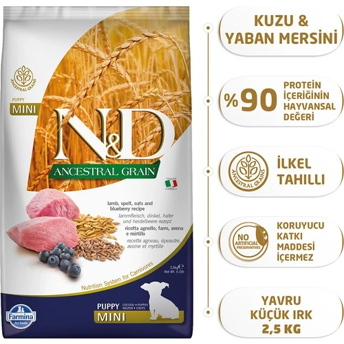 Nd Az Tahıllı Kuzulu Yavru Mini Köpek Maması 2,5 Kg ürün görseli