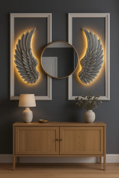 ASZEN Melek kanadı duvar aydınlatma aplik pilli Ebat(50×40) - Resim 3