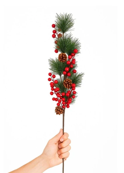 Yapay Çiçek Kokina ve Çam Dalı Uzun Dal Kozalaklı 75cm Yılbaşı Çiçeği (1 adet) - Resim 2