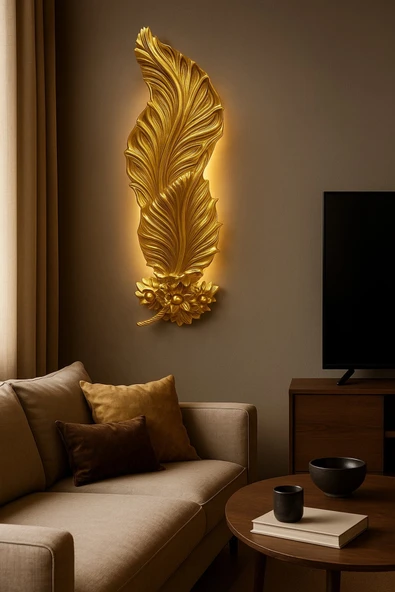 Tasarım Gold detaylı buketli yaprak aplik pilli Ebat(62*22) - Resim 2