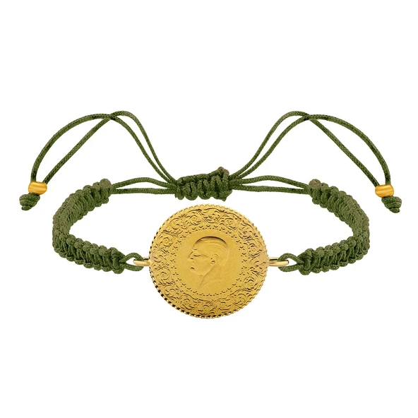 Gekas Kuyumculuk 22 Ayar Yeni Yarım Altın Haki Renkli İpli Bileklik - Resim 3