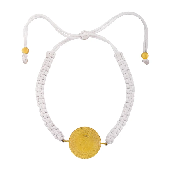 Gekas Kuyumculuk 22 Ayar Yeni Yarım Altın Beyaz Renkli İpli Bileklik - Resim 2