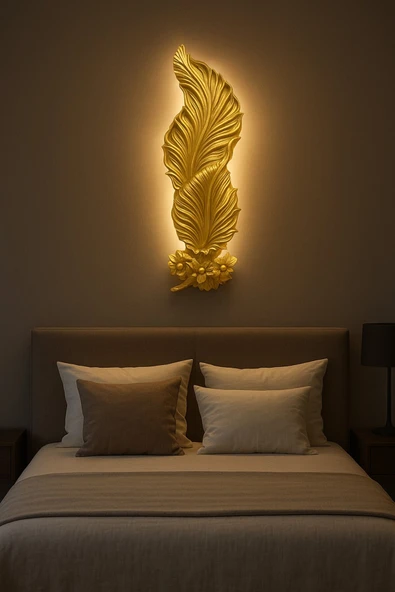 Tasarım Gold detaylı buketli yaprak aplik pilli Ebat(62*22) ürün görseli 1