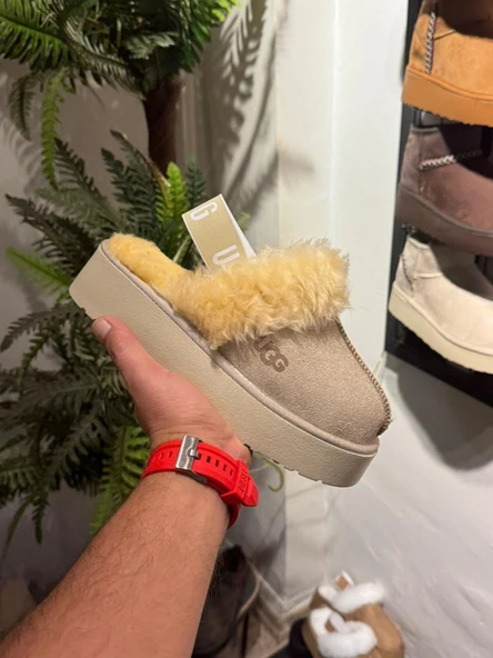 PLATFORM TABAN KÜRKLÜ KADIN TERLİK BEJ ürün görseli 1