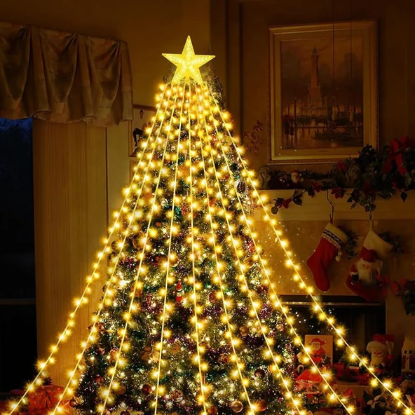 VIP PROFESYONEL IŞIKLI TEPE YILDIZLI LED IŞIK GÜN IŞIĞI 9 DALLI 282 LEDLİ IP65 SU GEÇİRMEZ LED IŞIK ürün görseli