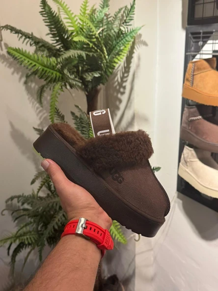 PLATFORM TABAN KÜRKLÜ KADIN TERLİK KAHVE ürün görseli 1