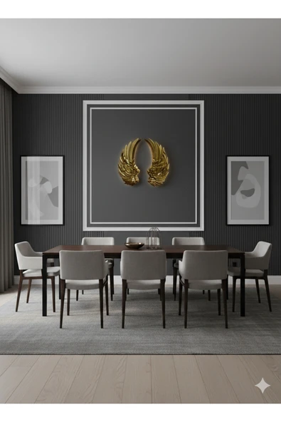 ASZEN Melek Kanadı Duvar Apliği – 40×50 cm Dekoratif Poliüretan, 2 parça Gold Renk pilli - Resim 4