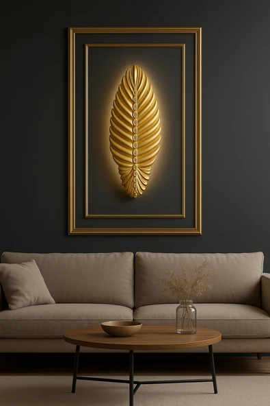 ASZEN Gold Dekoratif Kabartma LED Duvar Apliği 48x22 cm 9 wolt pilli - Resim 2
