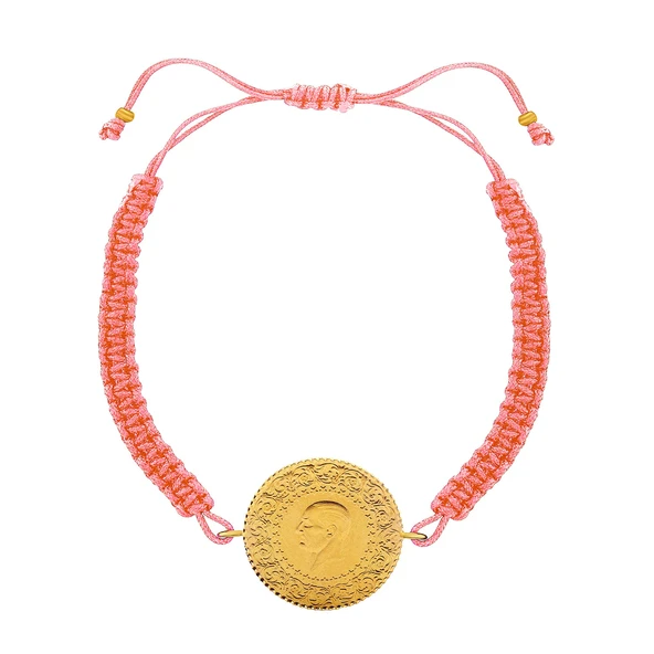 Gekas Kuyumculuk 22 Ayar Yeni Yarım Altın Açık Pembe Renkli İpli Bileklik - Resim 2