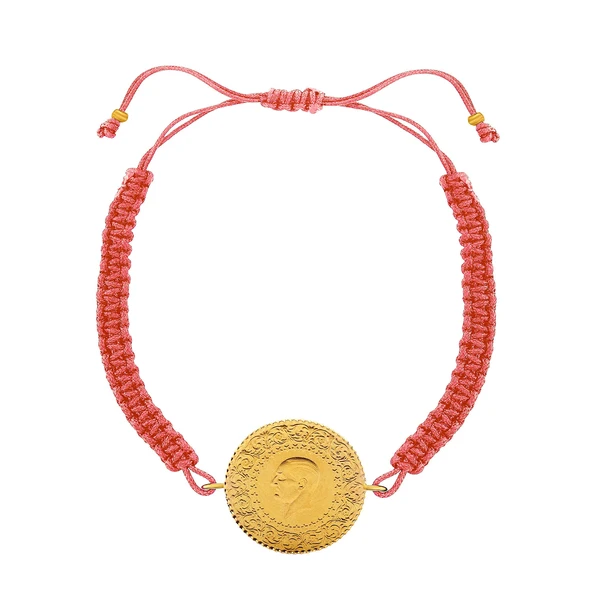 Gekas Kuyumculuk 22 Ayar Yeni Yarım Altın Pembe Renkli İpli Bileklik - Resim 2