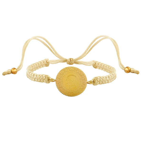 Gekas Kuyumculuk 22 Ayar Yeni Yarım Altın Krem Renkli İpli Bileklik - Resim 3