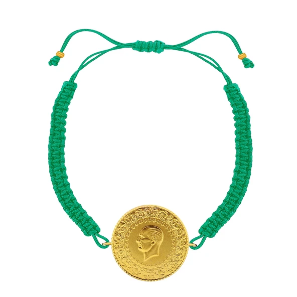 Gekas Kuyumculuk 22 Ayar Yeni Tam Altın Yeşil Renkli İpli Bileklik - Resim 2