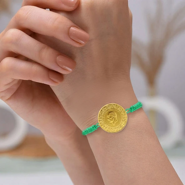Gekas Kuyumculuk 22 Ayar Yeni Tam Altın Yeşil Renkli İpli Bileklik ürün görseli 1
