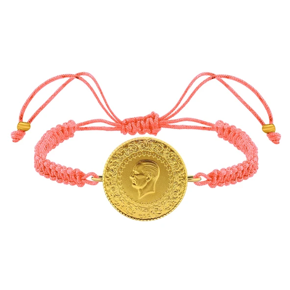 Gekas Kuyumculuk 22 Ayar Yeni Tam Altın Açık Pembe Renkli İpli Bileklik - Resim 3