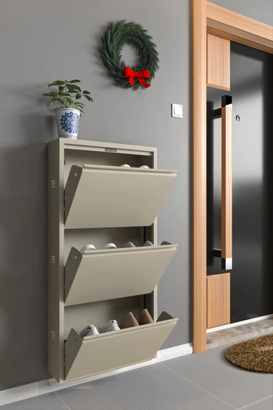 Formood Üçlü Metal Ayakkabılık Bej - Ral 7032 - Resim 2