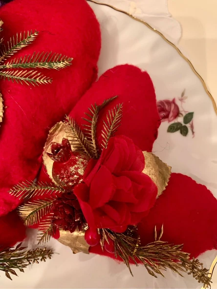 Handmade/El Yapımı Sevgililer Günü için Altın Çiçekli Özel Tasarım Romantik Kırmızı Kalpler - Resim 5