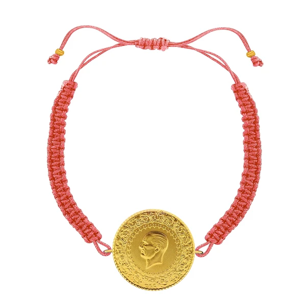 Gekas Kuyumculuk 22 Ayar Yeni Tam Altın Pembe Renkli İpli Bileklik - Resim 2