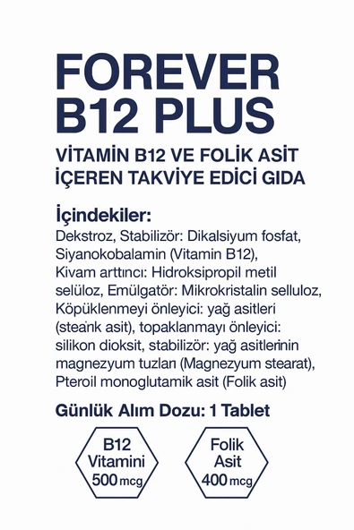 Forever Living Forever B12 Plus | B12 Vitamini ve Folik Asit Takviyesi - Orijinal Ürün - Resim 3