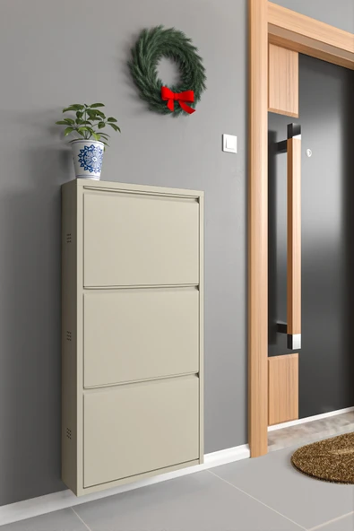 Formood Üçlü Metal Ayakkabılık Bej - Ral 7032 - Resim 3