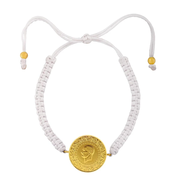 Gekas Kuyumculuk 22 Ayar Yeni Tam Altın Beyaz Renkli İpli Bileklik - Resim 2